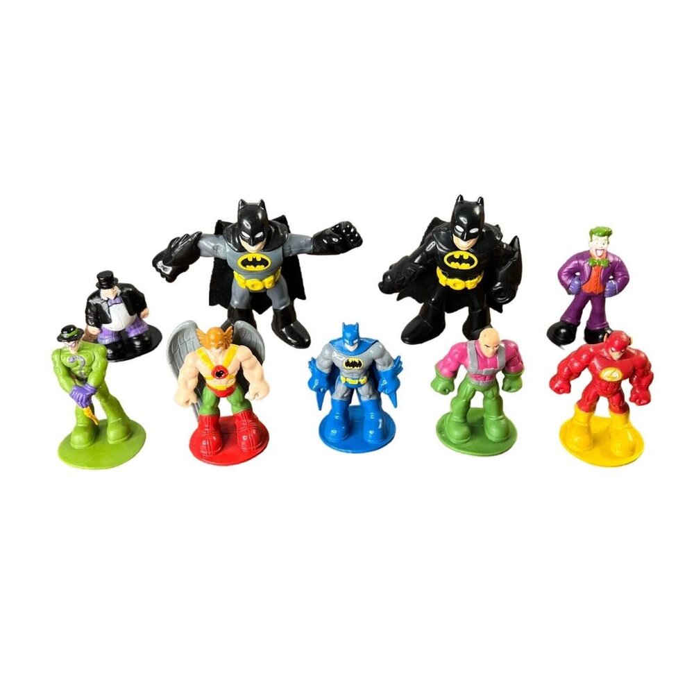 Lot 9 Small DC Comics Figures Batman Hawkman Flash Lex Luthor Joker Penguin